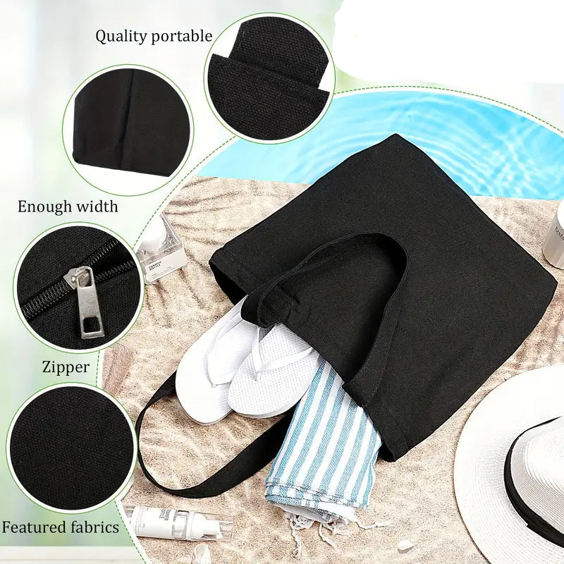 Tote Bag with zipper in Black with Sunflower design Angie's Custom Creations