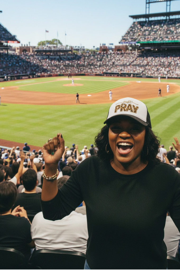 Just Pray Faux Yarn Hat Graphic