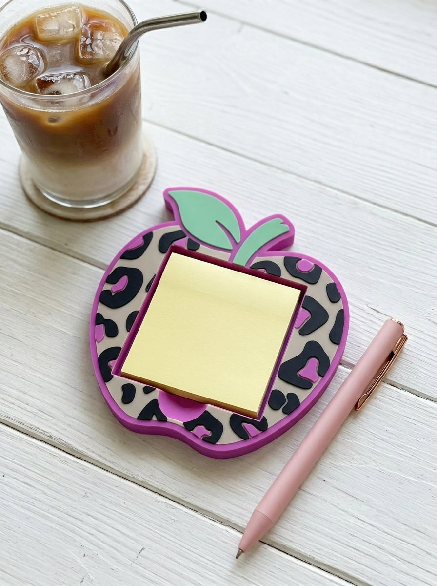 Apple Shape Leopard Print Sticky Note Holder