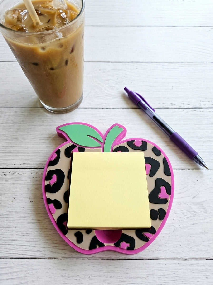 Apple Shape Leopard Print Sticky Note Holder