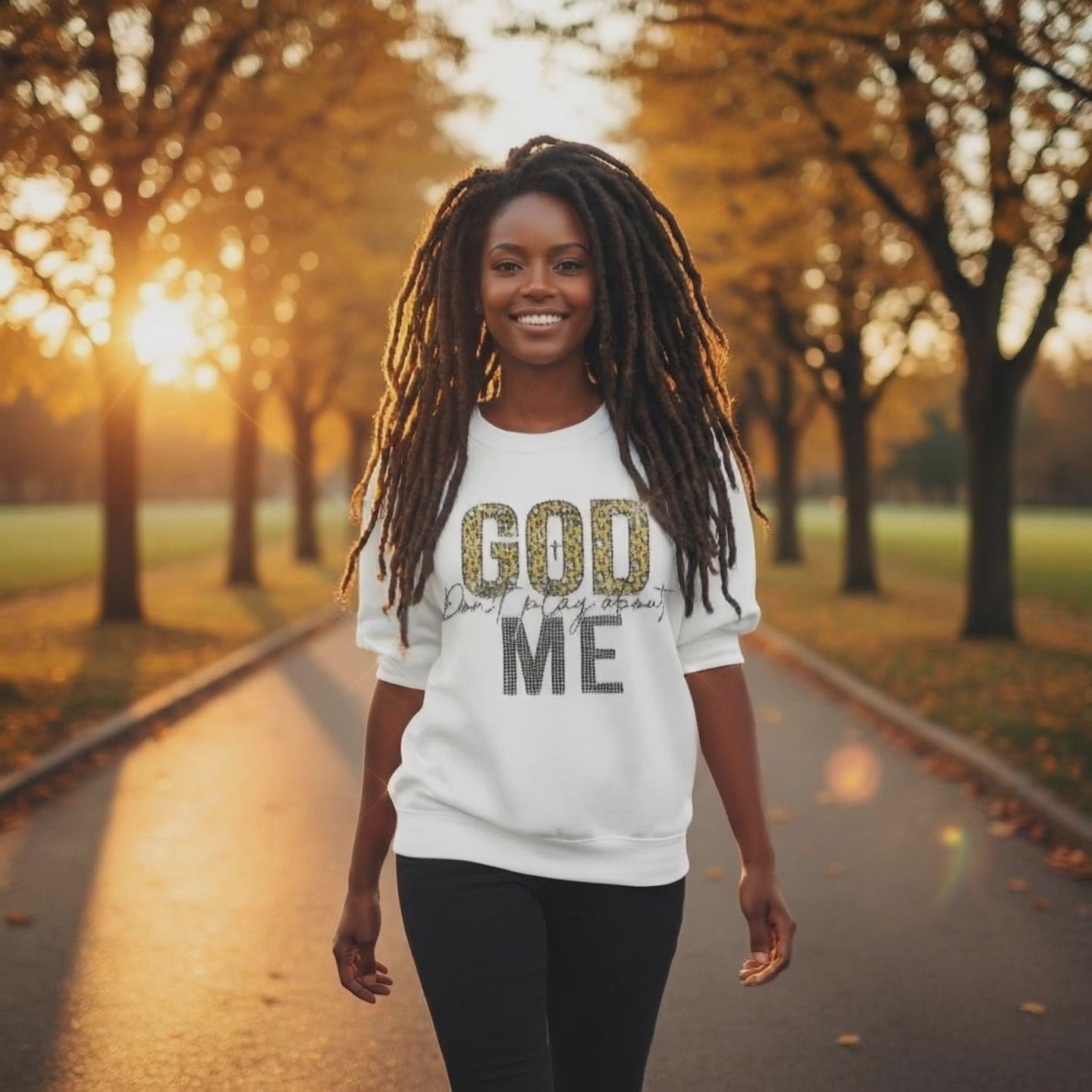 God Don't play about me rhinestone graphic shirt