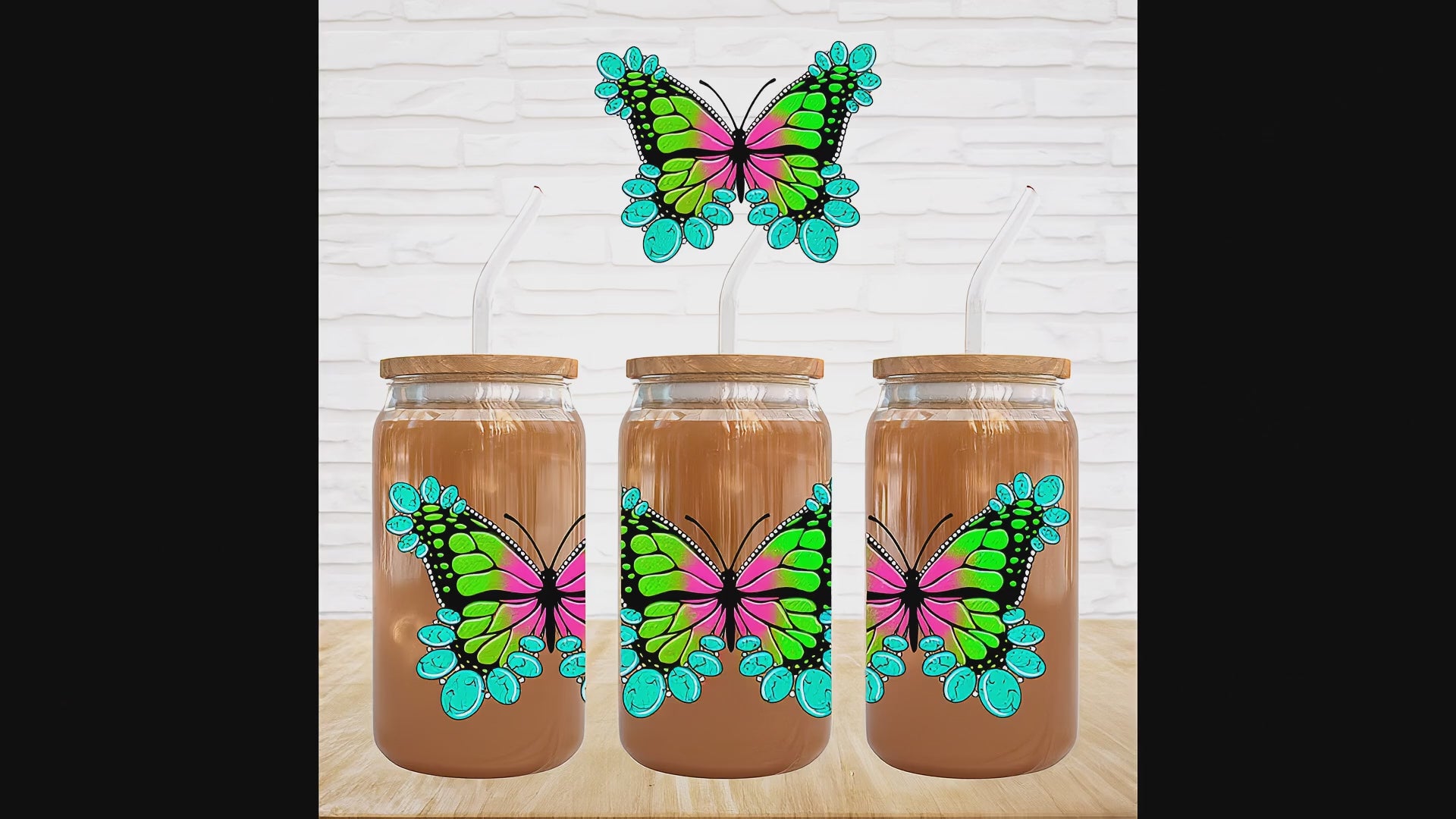 Butterfly in Neon with Turquoise accent 16 oz tumbler