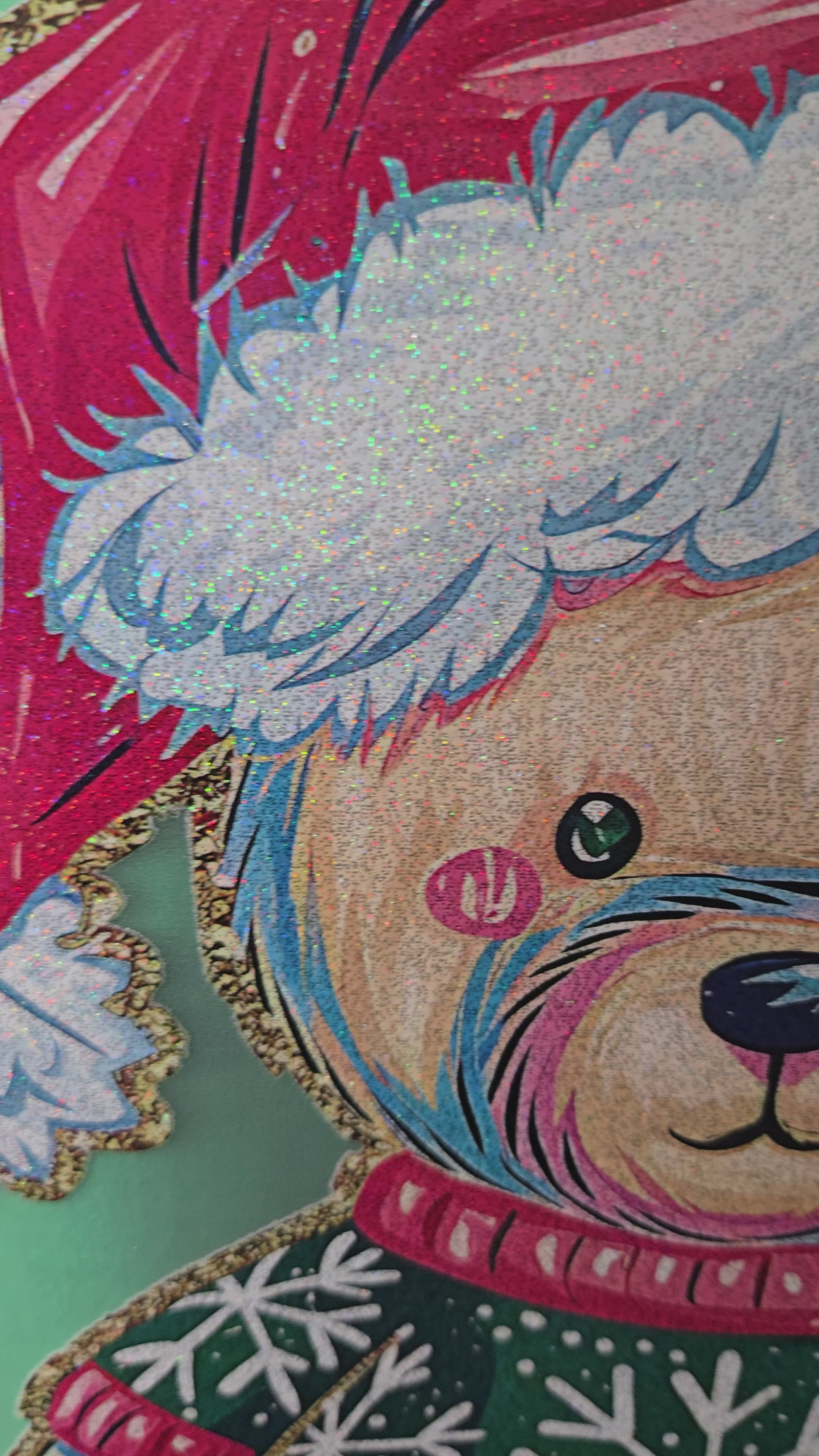Unique designs Mr. Glittery Christmas Bear. Glitter infused graphic